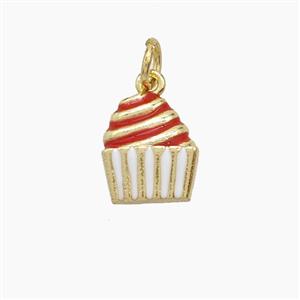 Copper Cake Pendant Red Enamel Gold Plated, approx 10-11mm [FD23616]
