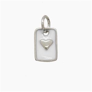 Copper Rectangle Heart Pendant White Enamel Platinum Plated, approx 6.5-9.5mm [FD23627]