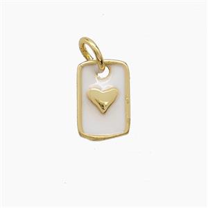 Copper Rectangle Heart Pendant White Enamel Gold Plated, approx 6.5-9.5mm [FD23630]