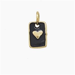 Copper Rectangle Heart Pendant Black Enamel Gold Plated, approx 6.5-9.5mm [FD23631]