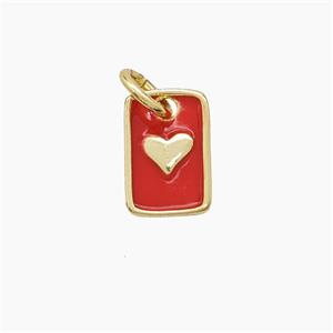 Copper Rectangle Heart Pendant Red Enamel Gold Plated, approx 6.5-9.5mm [FD23632]