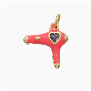 Copper Hairdriver Pendant Pave Zirconia Red Enamel Gold Plated, approx 12-14mm [FD23635]