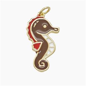 Copper Seahorse Pendant Chocolate Enamel Gold Plated, approx 13-21mm [FD23636]