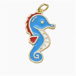 Copper Seahorse Pendant Blue Enamel Gold Plated, approx 13-21mm [FD23638]