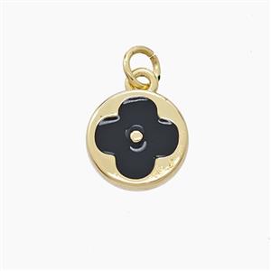 Copper Clover Pendant Black Enamel Gold Plated, approx 11mm [FD23654]