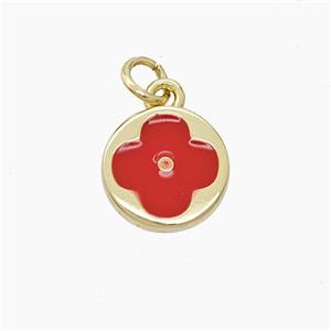 Copper Clover Pendant Red Enamel Gold Plated, approx 11mm [FD23656]