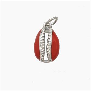 Copper Conch Shell Pendant Red Enamel Platinum Plated, approx 9-13mm [FD23660]