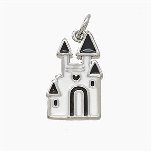Halloween Castle Charms Copper Pendant White Black Enamel Platinum Plated, approx 10-17mm [FD23665]