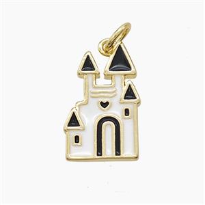 Halloween Castle Charms Copper Pendant White Black Enamel Gold Plated, approx 10-17mm [FD23670]