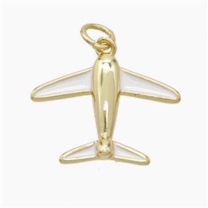 Copper Airplane Pendant White Enamel Gold Plated, approx 15-20mm [FD23678]