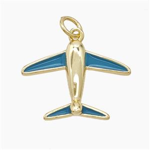 Copper Airplane Pendant Blue Enamel Gold Plated, approx 15-20mm [FD23679]