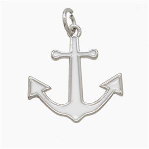 Copper Anchor Pendant White Enamel Platinum Plated, approx 18mm [FD23681]