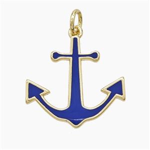 Copper Anchor Pendant Lapisblue Enamel Gold Plated, approx 18mm [FD23687]