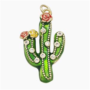 Copper Cactus Pendant Pave Zirconia Green Painted Gold Plated, approx 18-28mm [FD23697]