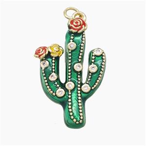 Copper Cactus Pendant Pave Zirconia Green Painted Gold Plated, approx 18-28mm [FD23698]