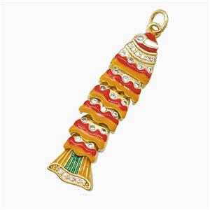Copper Fish Pendant Pave Zirconia Brown Red Enamel Gold Plated, approx 9-34mm [FD23705]