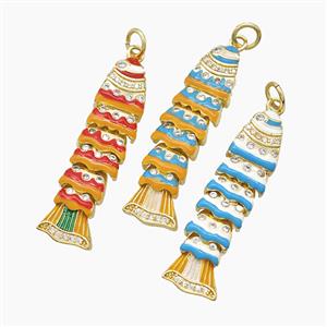 Copper Fish Pendant Pave Zirconia Enamel Gold Plated Mixed, approx 9-34mm [FD23706]