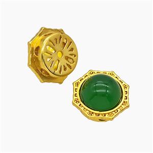 Copper Polygon Beads Pave Green Jade Gold Plated, approx 12mm [FD23740]