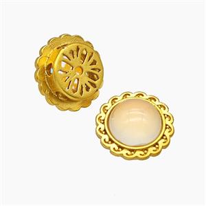 Copper Circle Beads Pave Peach Resin Gold Plated, approx 12mm [FD23743]