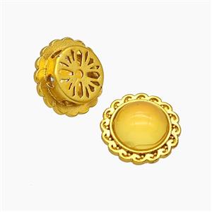 Copper Circle Beads Pave Yellow Amber Resin Gold Plated, approx 12mm [FD23745]