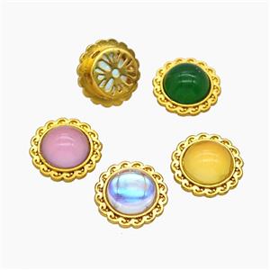 Copper Circle Beads Pave Resin Gold Plated Mixed, approx 12mm [FD23747]
