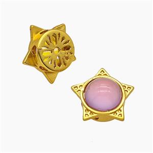 Copper Star Beads Pave Resin Gold Plated, approx 13mm [FD23757]