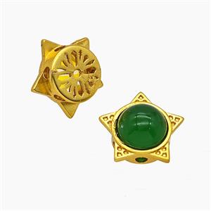 Copper Star Beads Pave Green Jade Gold Plated, approx 13mm [FD23758]