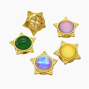 Copper Star Beads Pave Resin Gold Plated Mixed, approx 13mm [FD23759]