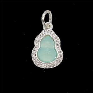 Copper Gourd Pendant Pave Zirconia Catseye Shiny Silver, approx 11-13mm [FD23766]