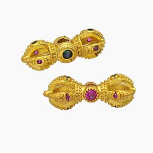 Tibetan Style Copper Vajra Pestle Beads Pave Zirconia Gold Plated, approx 6.5-18mm [FD23775]