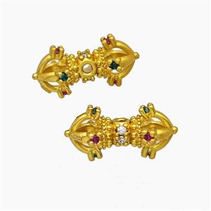 Tibetan Style Copper Vajra Pestle Beads Pave Zirconia Gold Plated, approx 8-16mm [FD23776]