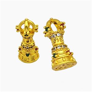 Tibetan Style Copper Prayer Bell Beads Pave Zirconia Gold Plated, approx 8-16mm [FD23777]