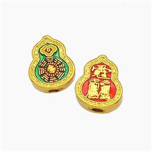 Lucky Fulu Charms Copper Gourd Beads Painted Eight Diagram Gold Plated, approx 9-11mm [FD23800]