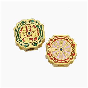 Chinese Eight Diagram Charms Copper Bagua Beads Painted Gold Plated, approx 11mm [FD23803]