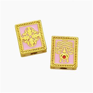 Tibetan Style Copper Buddha Beads Pink Painted Rectangle Gold Plated, approx 9-11mm [FD23804]