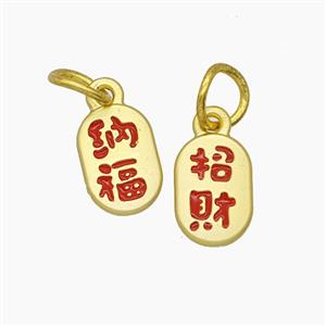 Chinese Lucky Peace Amulet Charms Copper Characters Pendant Enamel Gold Plated, approx 7-10mm [FD23808]