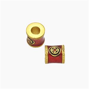 Copper Tube Beads Red Painted Large Hole Gold Plated, approx 6-7mm, 3mm hole [FD23823]