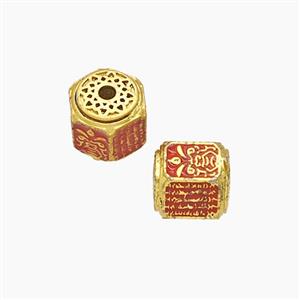 Tibetan Style Copper Tube Beads Red Painted Gold Plated, approx 8mm [FD23826]