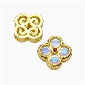 Copper Clover Beads Pave Resin Gold Plated, approx 14mm [FD23832]