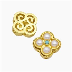 Copper Clover Beads Pave Resin Gold Plated, approx 14mm [FD23834]