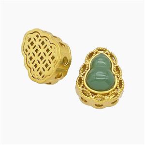 Copper Gourd Beads Pave Jade Fulu Gold Plated, approx 11-13.5mm [FD23848]
