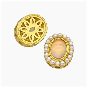 Copper Oval Beads Pave Resin Gold Plated, approx 11.5-14mm [FD23853]