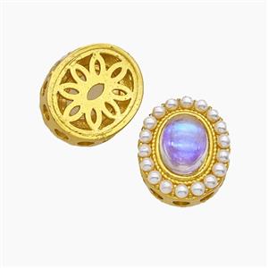 Copper Oval Beads Pave Resin Gold Plated, approx 11.5-14mm [FD23854]