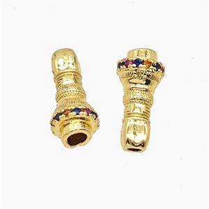 Tibetan Style Copper Prayer Bell Beads Pave Rhinestone Gold Plated, approx 6-13mm [FD23859]