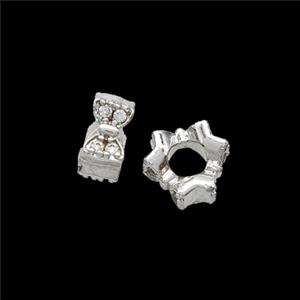 Copper Butterfly Beads Pave Zirconia Shiny Silver, approx 7mm [FD23897]