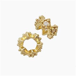 Copper Rondelle Beads Pave Zirconia Gold Plated, approx 9mm [FD23898]