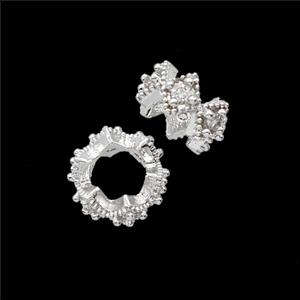 Copper Rondelle Beads Pave Zirconia Shiny Silver, approx 9mm [FD23899]