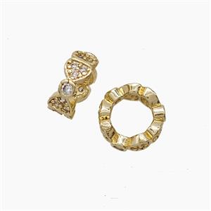 Copper Bowknot Beads Pave Zirconia Gold Plated, approx 9.5mm [FD23903]