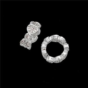 Copper Bowknot Beads Pave Zirconia Shiny Silver, approx 9.5mm [FD23904]