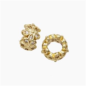 Copper Flower Beads Pave Zirconia Gold Plated, approx 9mm [FD23905]